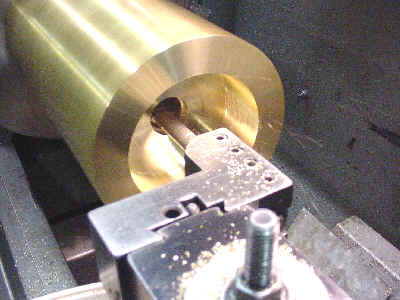 Corhorn Mortar Brass Bar bore being turned.