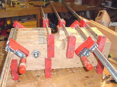 Coehorn Mortar bed boards with clamps being glued